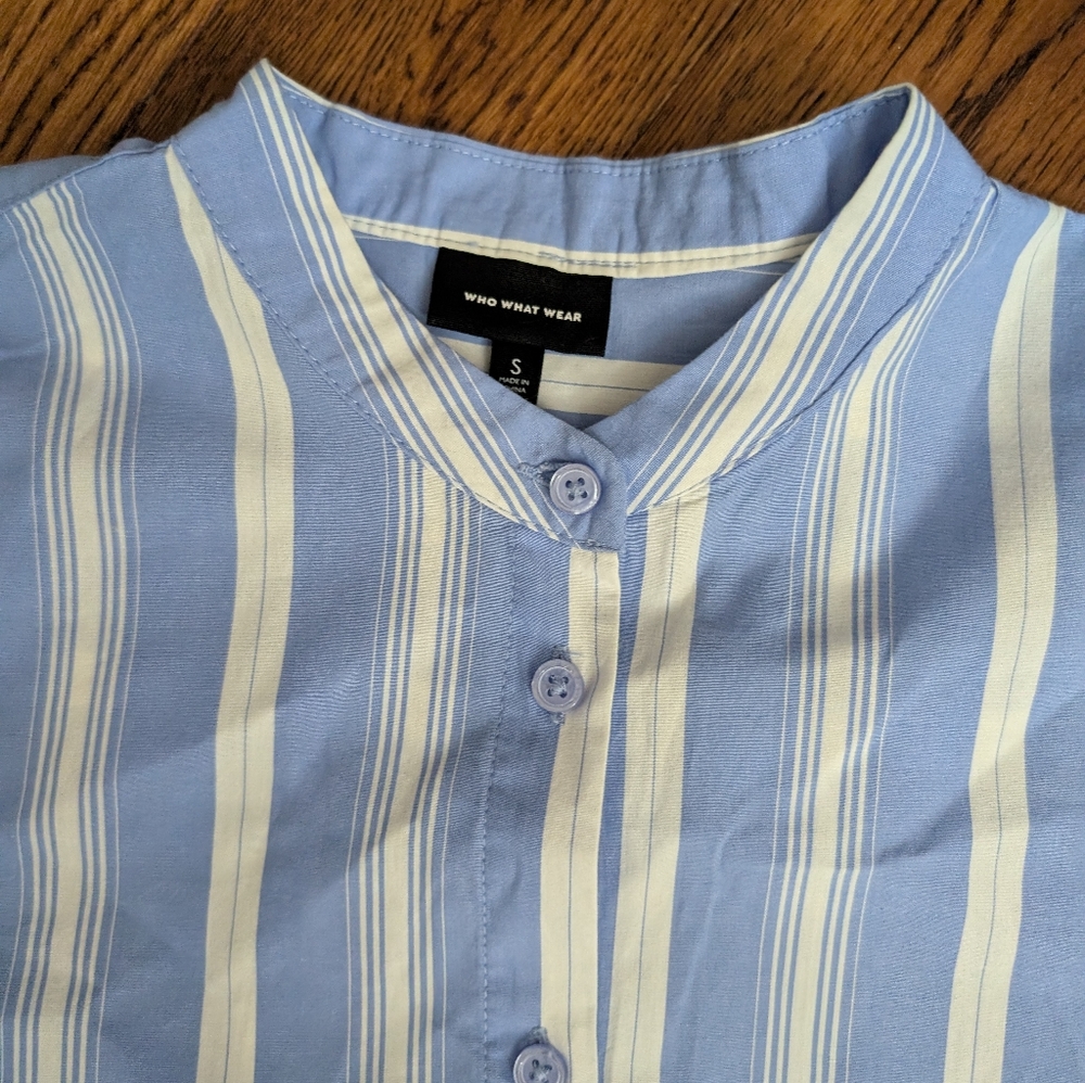 Who What Wear Striped Long Sleeve Collared Neck Button-Up Boyfriend Shirt Sz S - Picture 3 of 6